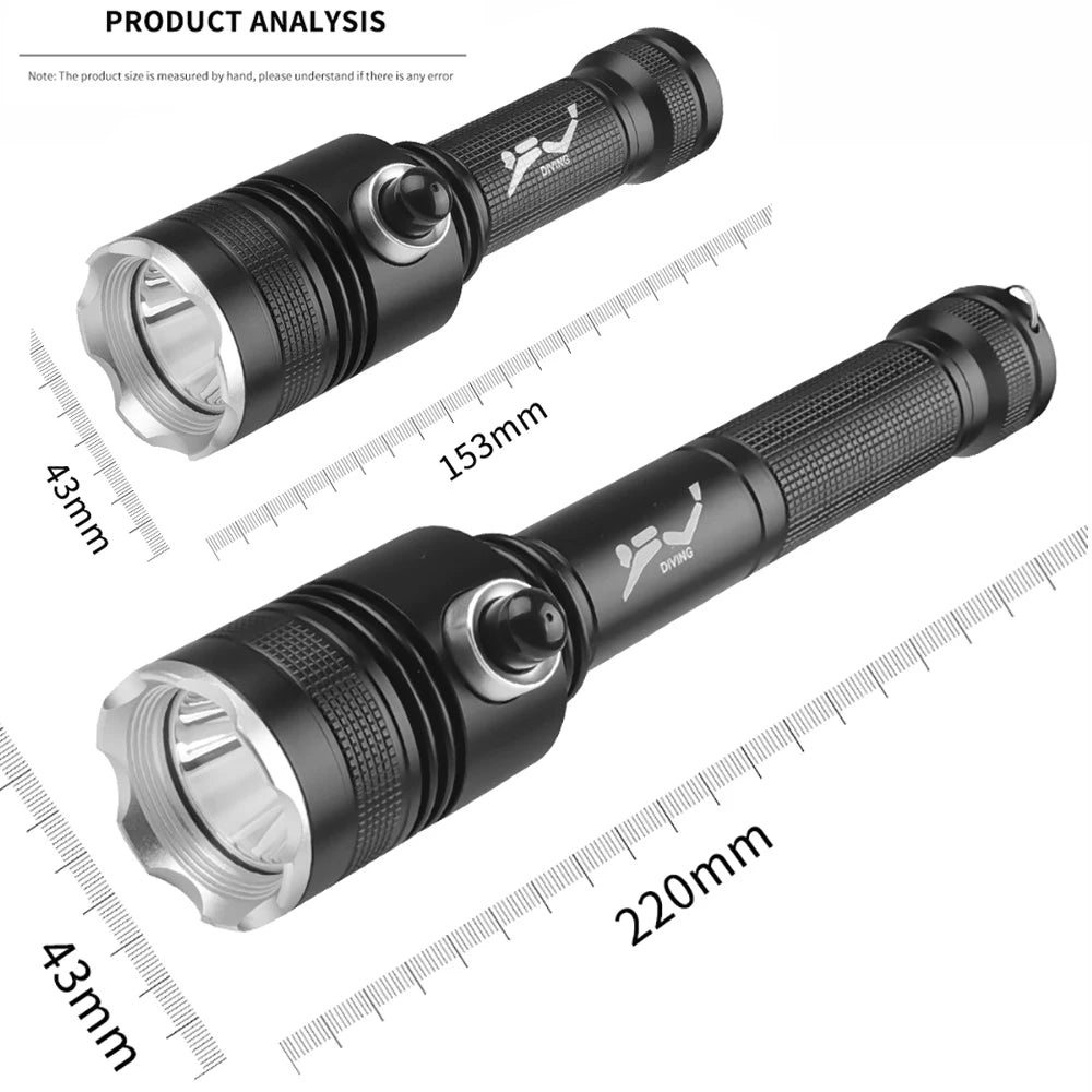 XHP70 Scuba Diving Flashlight Powerful LED Torch Light Rechargeable Underwater Lamp IPX8 Waterproof Diving Lantern Using 18650