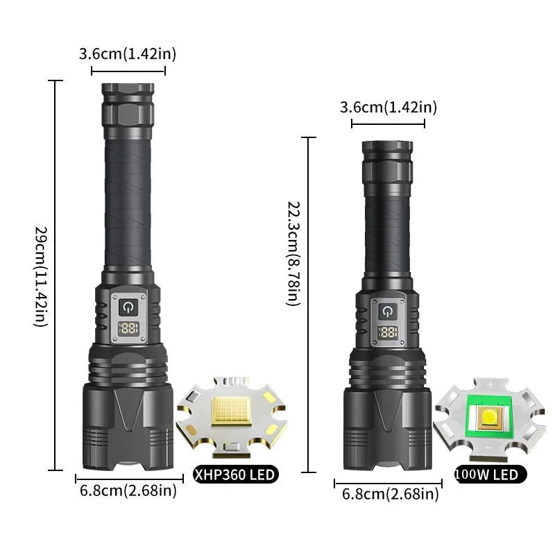 Strong Light XHP360 LED Flashlight Rechargeable High Power Spotlight Lamp Long Range Torch Emergency Lantern