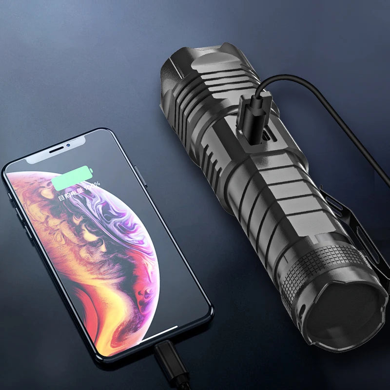 Flashlight High Power Led Torch Light Rechargeable Powerful Black Outdoor Lights 26650 18650 Strong Xhp99 Usb Flashlamp