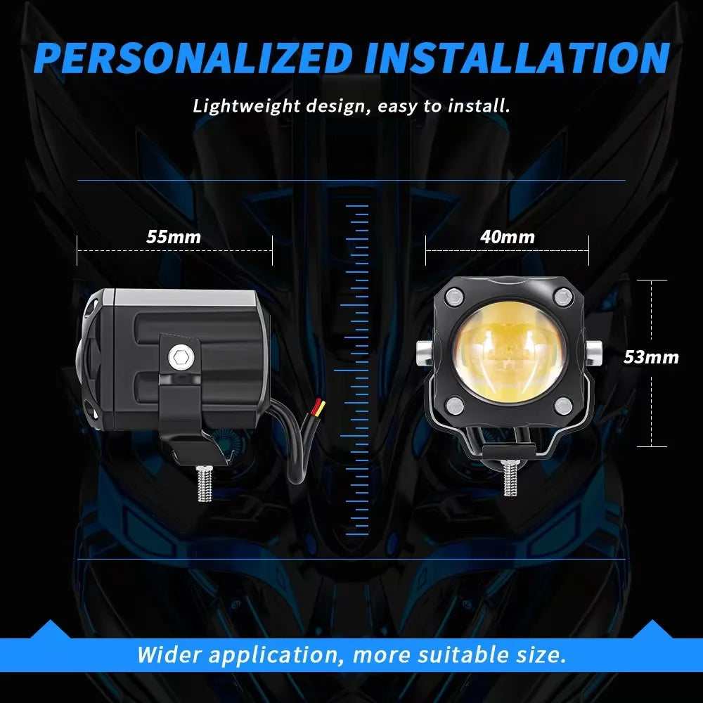 motorcycle spotlight universal led headlight projection lens two-color auxiliary spotlight yellow + white light