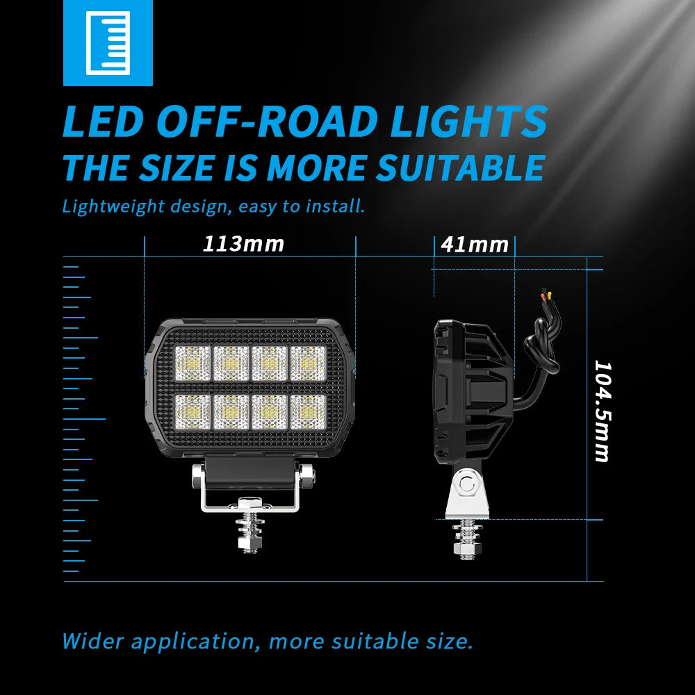 4.5 Inch Black Knight Rectangle Floodlight 9-32V Car Work Light For Jeep Truck Boat Tractor ATV Offroad 4X4 Barra LED Headlight