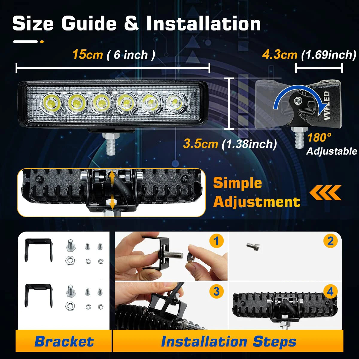 6 LED Work Light Strip Shape Light Bar Spotlight Daytime Running Light 6000K Flood Spot White Off Road For Jeep 4x4 ATV 4WD SUV