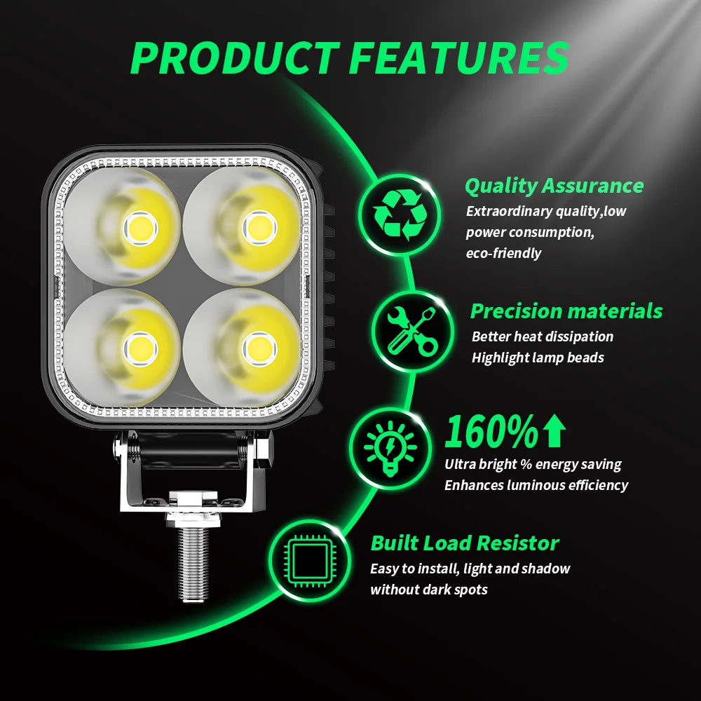 مصباح عمل LED صغير فائق السطوع للسيارة، مصباح ثابت ومتوهج، 4 مصابيح LED 9-30 فولت، مصباح مساعد، مصباح أمامي للدراجات النارية معدل