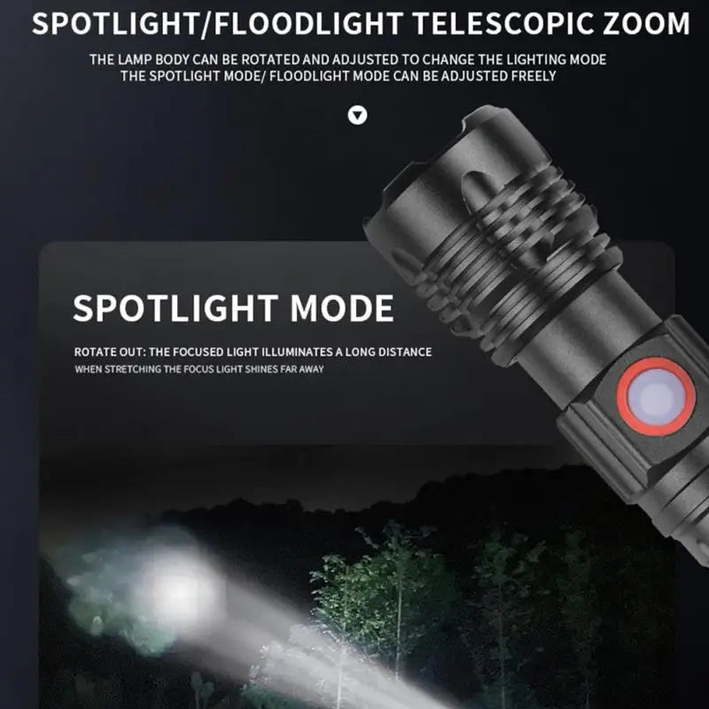 With Pen Clip Rechargeable Portable Waterproof Telescopic Zoom Outdoor Camping Hiking Lantern Aluminum Alloy Lightweight