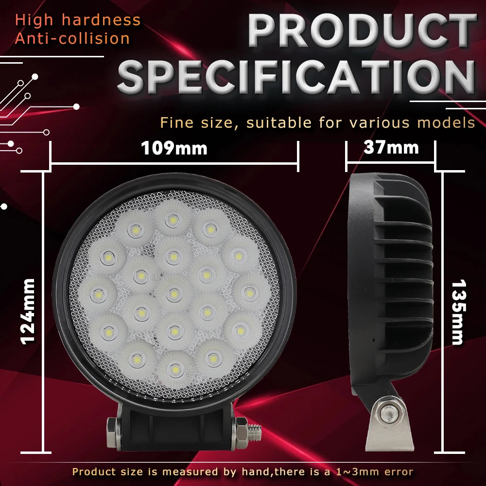 LED Light Bar 6000K Spotlight Headlight Bulb Circular LED Work Light flood for Car Truct Boat Atv 4x4 Jeep Off Round