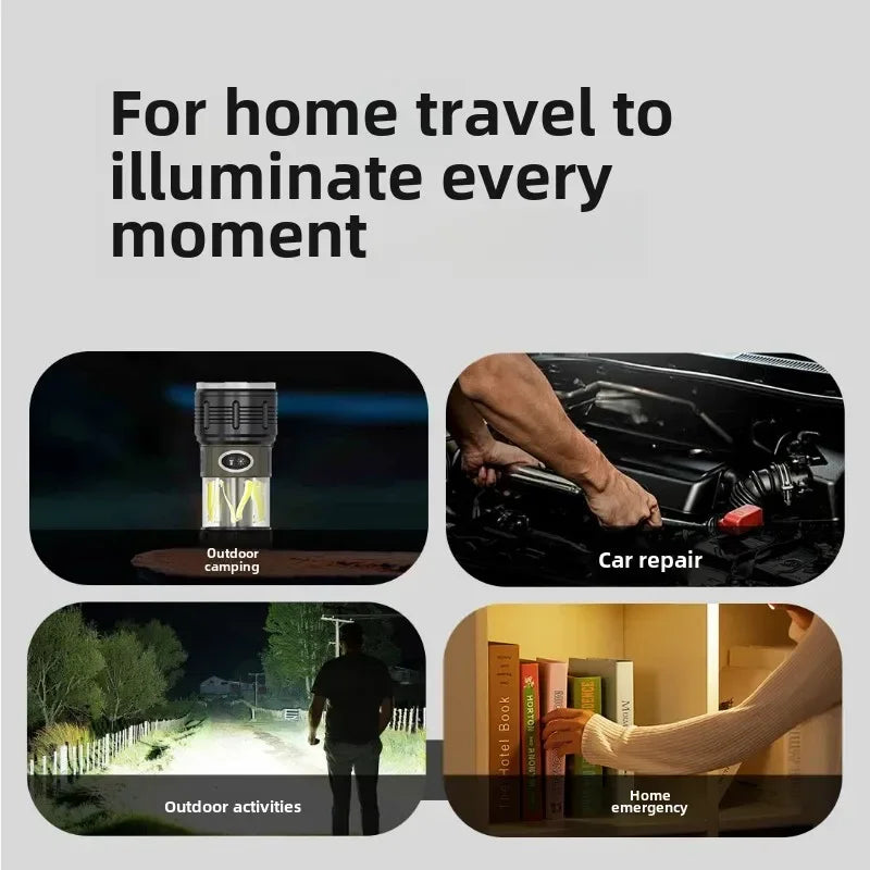 Multifunctional LED Flashlight Large Capacity Battery USB Rechargeable Dual Light Tactical Flashlight Outdoor Emergency Camping