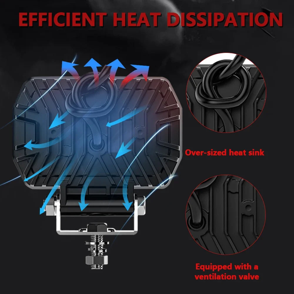 New 5Inch Square Driving Spotlight Engineering Vehicle LED Work Light Off-road Vehicle Fog Light Truck Warning Light