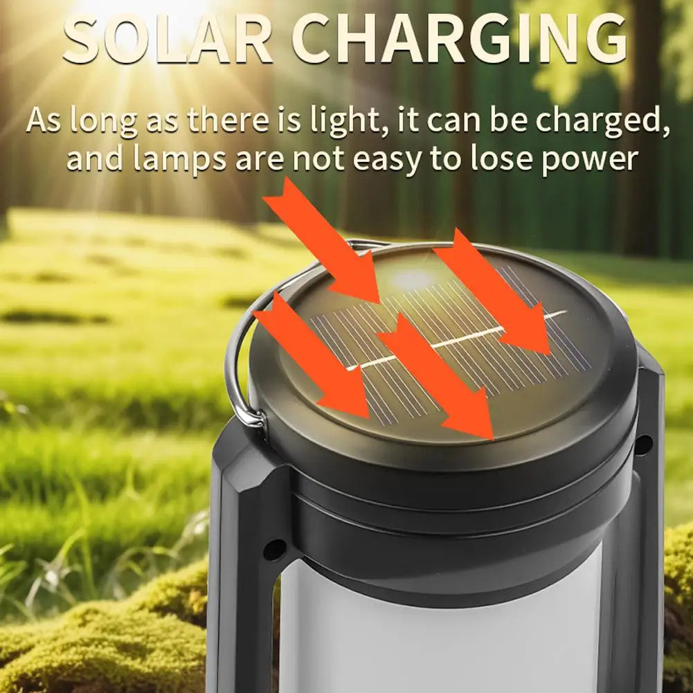Retro Oil Lantern Shape LED Camping Lamp Build-in 1200mAh Battery Solar Table Lamps with Handle for Outdoor Camping Hiking