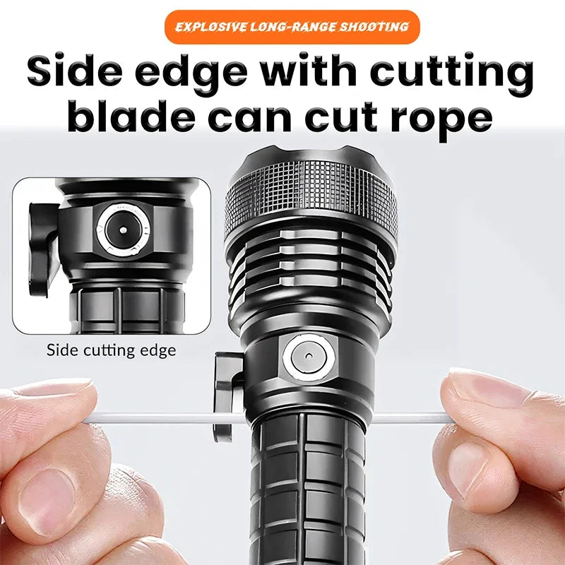 Multifunctional XHP160 Ultra-Bright LED Flashlight Type-C Charging High-Intensity Beam & Emergency Window-Breaking Tool