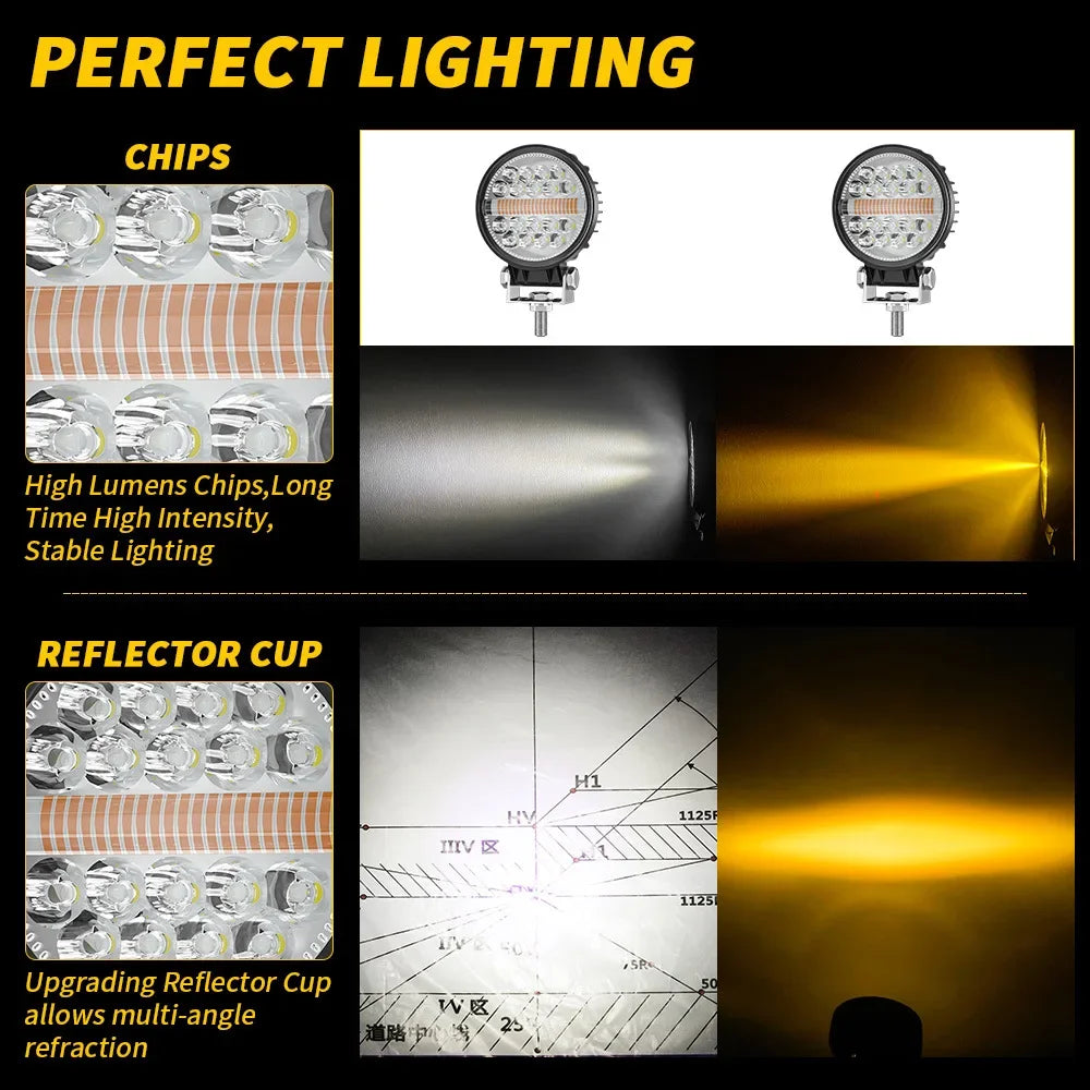 Car LED working light 4-inch round net searchlight A-pillar off-road roof spotlight with DRL