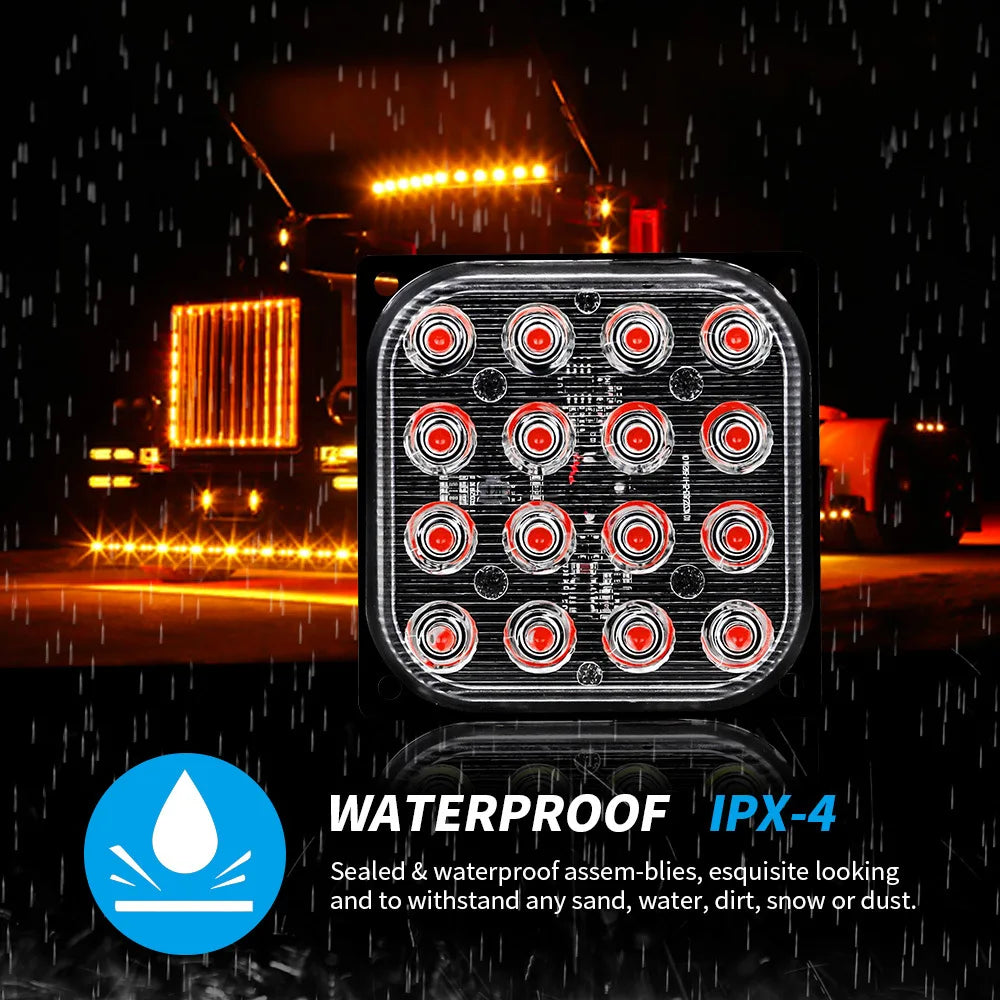 12V-24V 16LED Strobe Warning Light Grille Flashing Lightbar Car Beacon Lamp Amber Traffic Light White Square Side Maker Lights
