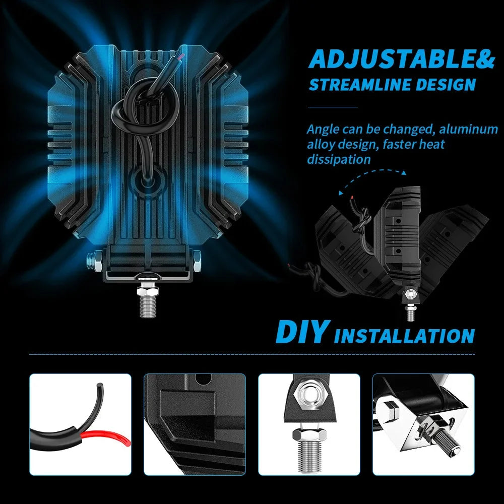4x4 "square work lights automotive LED off-road vehicle spotlights modified floodlight paving headlights