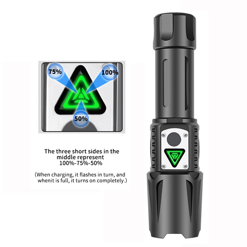 مصباح يدوي قوي XHP360 LED USB يستخدم بطارية قابلة لإعادة الشحن 26650 مصباح يدوي قابل للتكبير والتصغير ومصباح يدوي مقاوم للماء للصيد