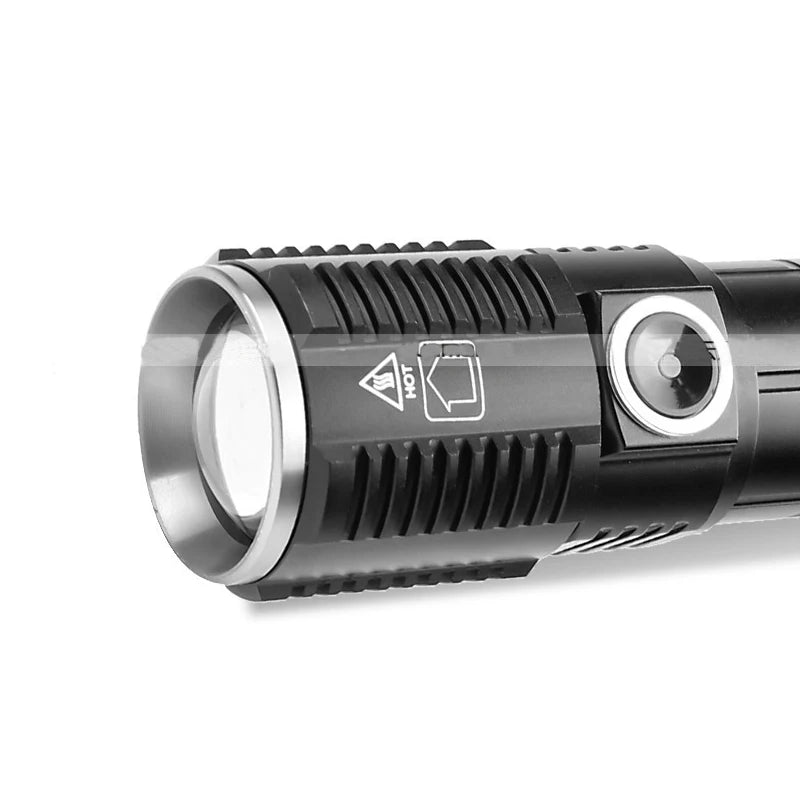 Linterna potente para acampar, pescar, lámpara con zoom, función de recordatorio de bajo consumo, carga por micro USB, para el hogar, al aire libre, súper resistente