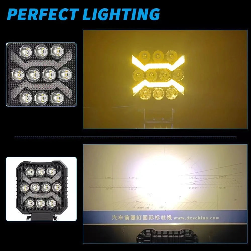 4inch Square DRL Daytime Running Lights Modified LED Work Lights Spotlights Headlights 1700LM DC9V-30V