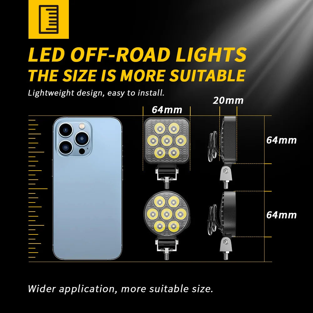 Mini 2.5 "Square Mini Led Square Work Light Pole 7LED Cross Country Marine Spotlight 4X4 Jeep JK 4Wd Truck 9V-30V