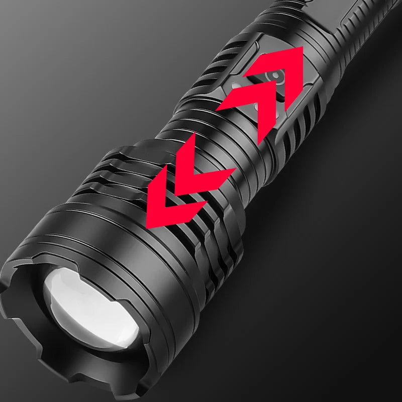 New XHP70 super bright long-range zoom Tybe-c rechargeable power display flashlight to send 26650, 10000 mAh battery