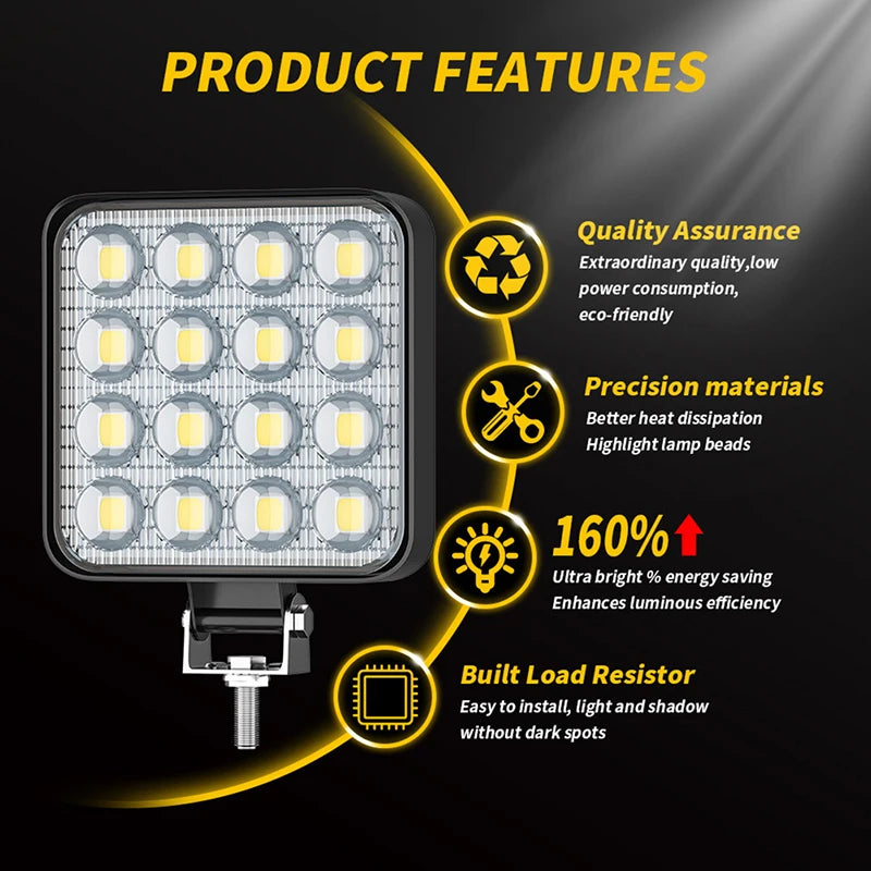 Car LED Work Light 48 W DC 12/ 24 Volts 6000K White Universal Truck Auto Bulbs