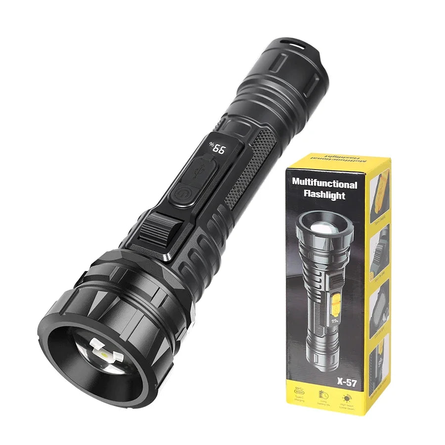 Zoomable Tactical Flashlight USB-C Rechargeable Long Range LED Torch for Hunting/Fishing/Camping (IPX4 Waterproof)
