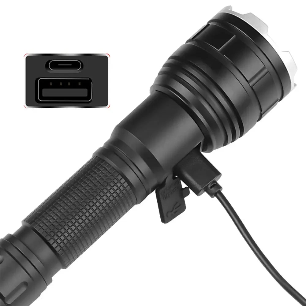 High Power XHP70 Led Flashlight 18650 21700 New Type-C USB Rechargeable Torch Powerful Black Outdoor Light Zoom 1500LM Lights