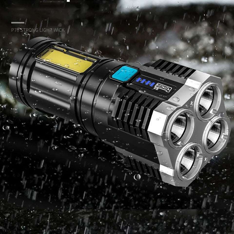Built in battery Flashlight XHP70.2 USB Rechargeable Portable Powerful Light COB Side Light Floodlight Searchlight Light
