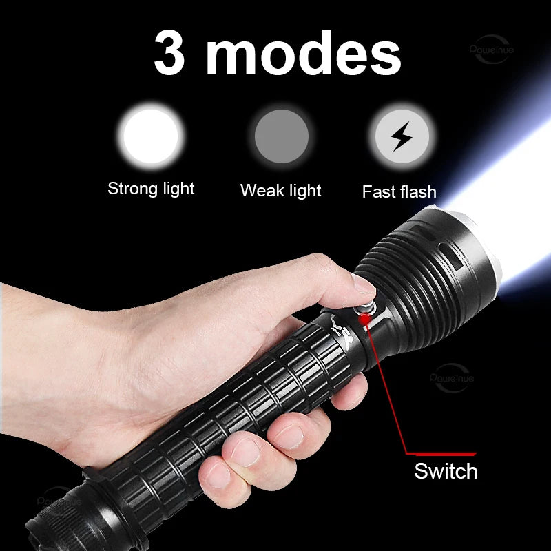 Linterna de buceo LED recargable de alta potencia IPX8 resistente al agua hasta 100 m XHP70 potente lámpara LED de recarga linterna de buceo 18650/26650
