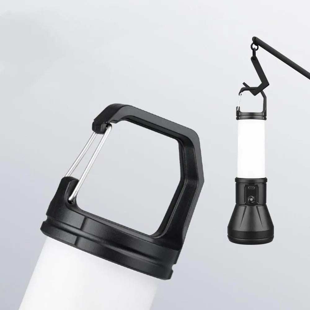 Rechargeable LED Flashlight High Power Camping Torch with hook Waterproof Spotlight Built-in Battery for Outdoor Hiking