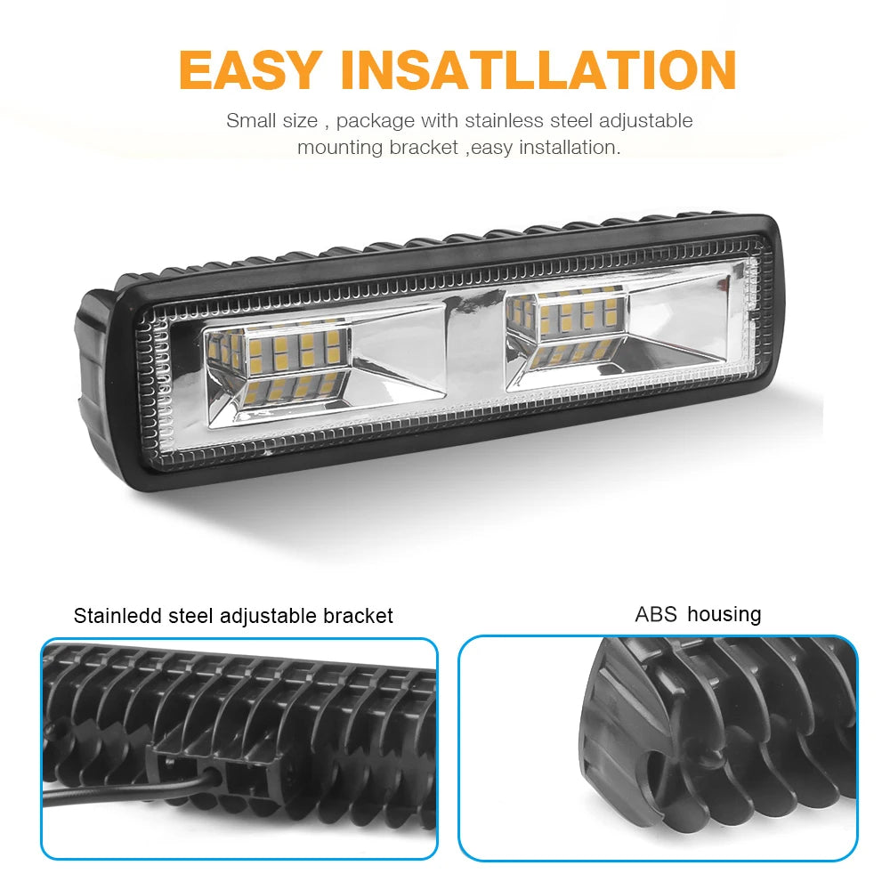 Luz de trabajo LED DRL de 48 W y 6 pulgadas, 12-24 V, foco de inundación para motocicleta, camión, barco, vehículo, remolque, luz de trabajo todoterreno