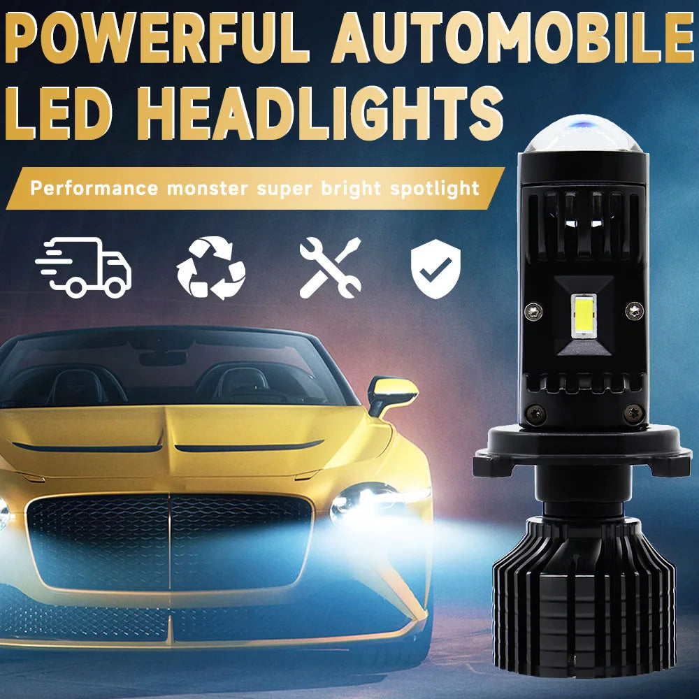 New Car Light Mini Lens LED H4 H7 60W Bulb Car Headlight High Beam Low Beam 6500k White Headlight Bulbs Conversion Kit