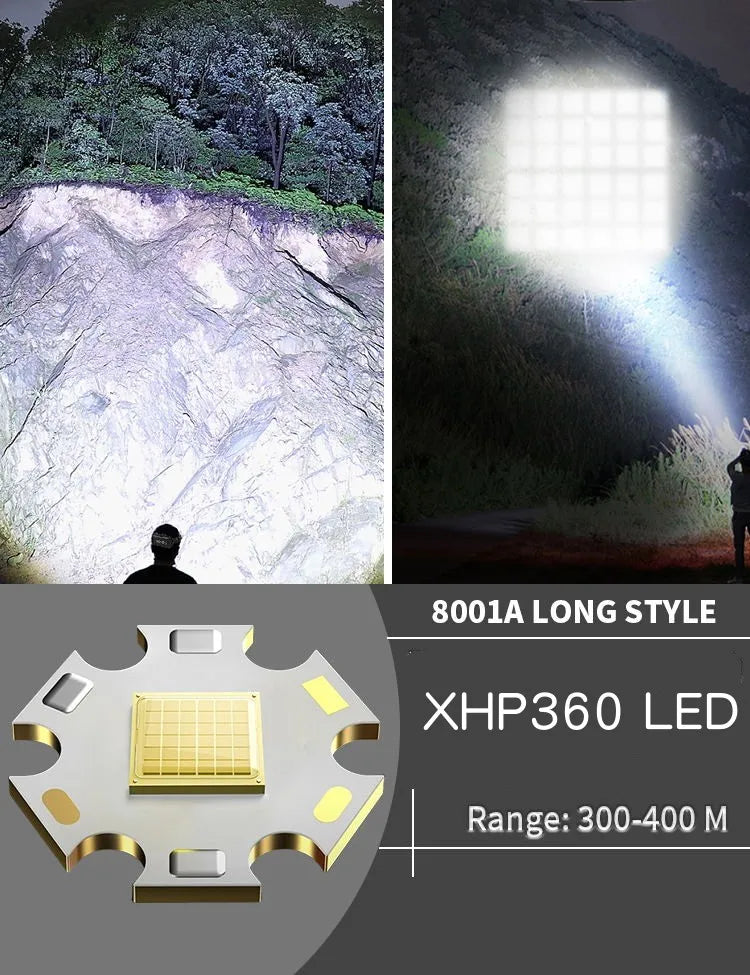 Strong Light XHP360 LED Flashlight Rechargeable High Power Spotlight Lamp Long Range Torch Emergency Lantern