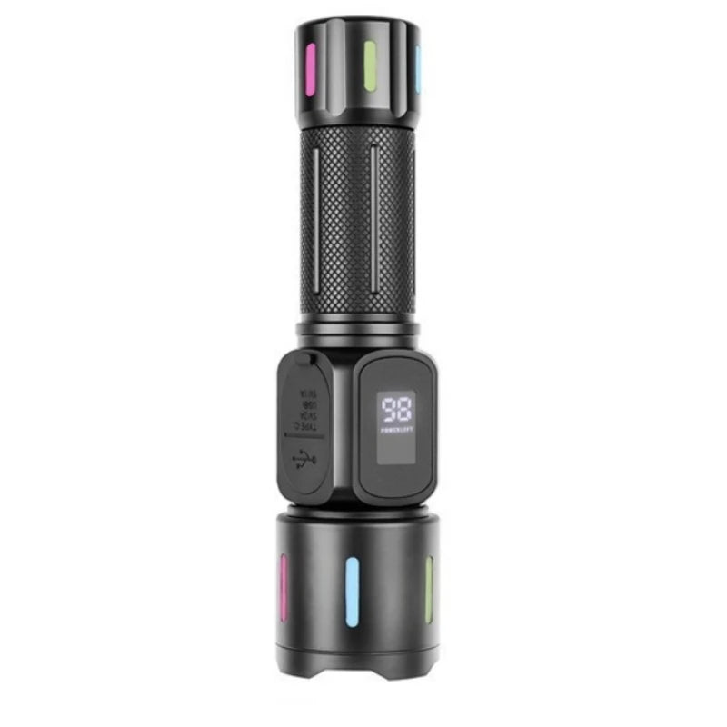 USB Rechargeable Flashlight COB Side Light Battery Indicator Telescopic Zoom Super Bright for Camping Hiking Emergency Lighting