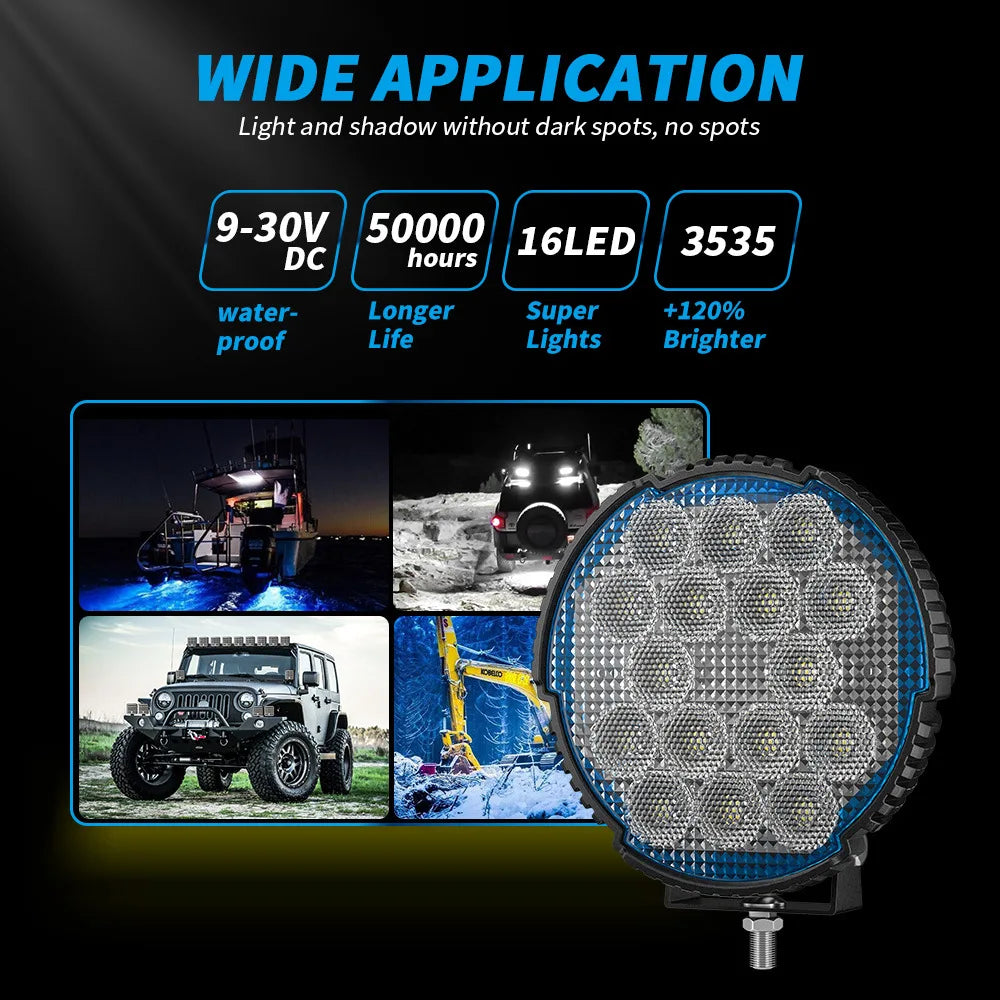 New line 5x5 "round work light LED super bright 45W floodlight auxiliary light off-road vehicle working headlights