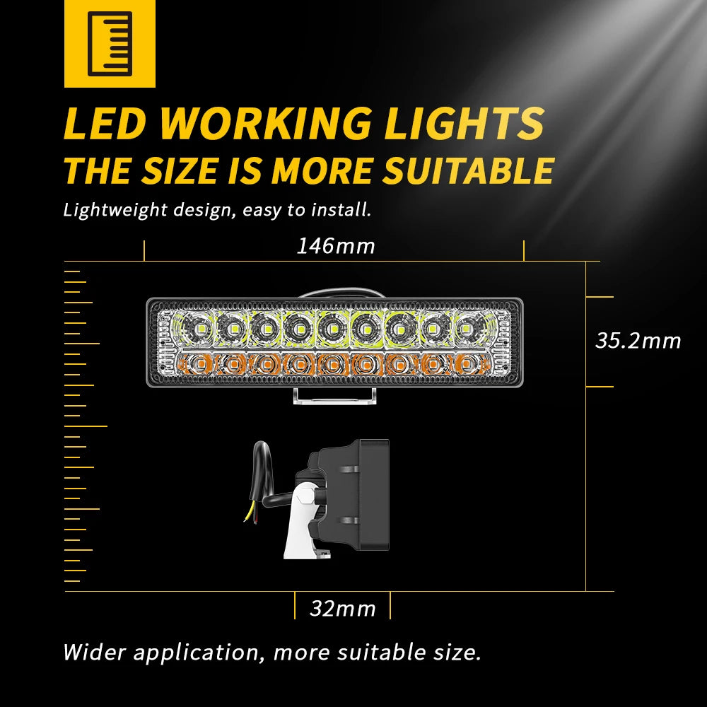 Wholesale Led Work Light Double Colors 18led 54W Rechargeable Auto Light Car Headlight Automotive Lamp Accessories Lights