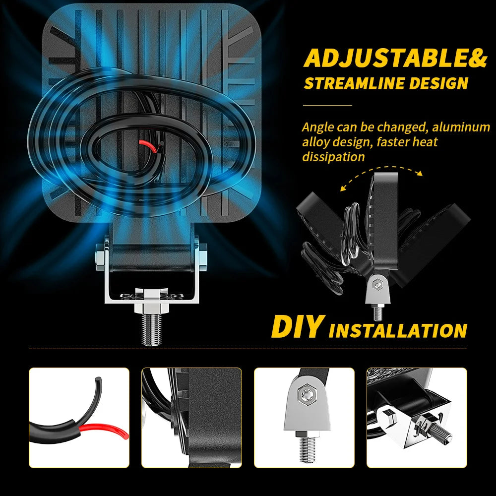 Mini 2.5 "Square Mini Led Square Work Light Pole 7LED Cross Country Marine Spotlight 4X4 Jeep JK 4Wd Truck 9V-30V