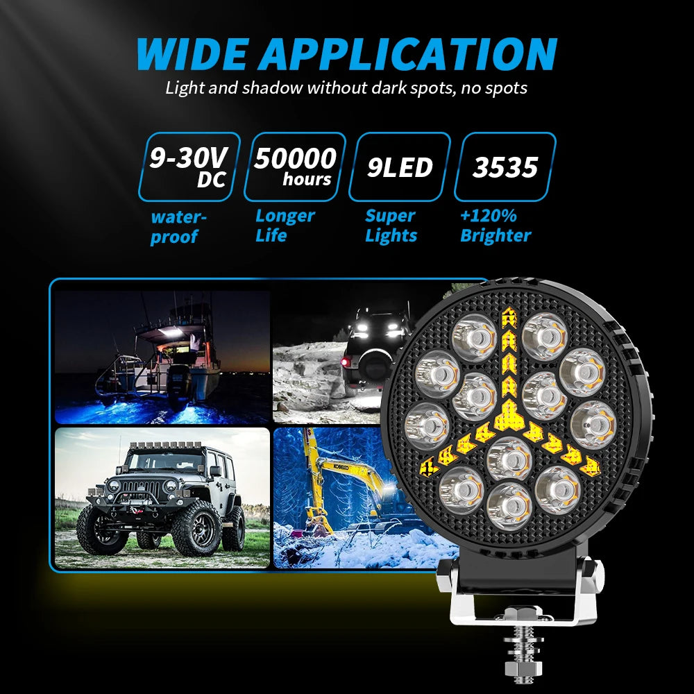 4inch Black Knigh Round DRL Day Running Lights Modified LED Work Lights Off-Road Vehicle Spotlights ATV SUV 4X4 Headlights Flash