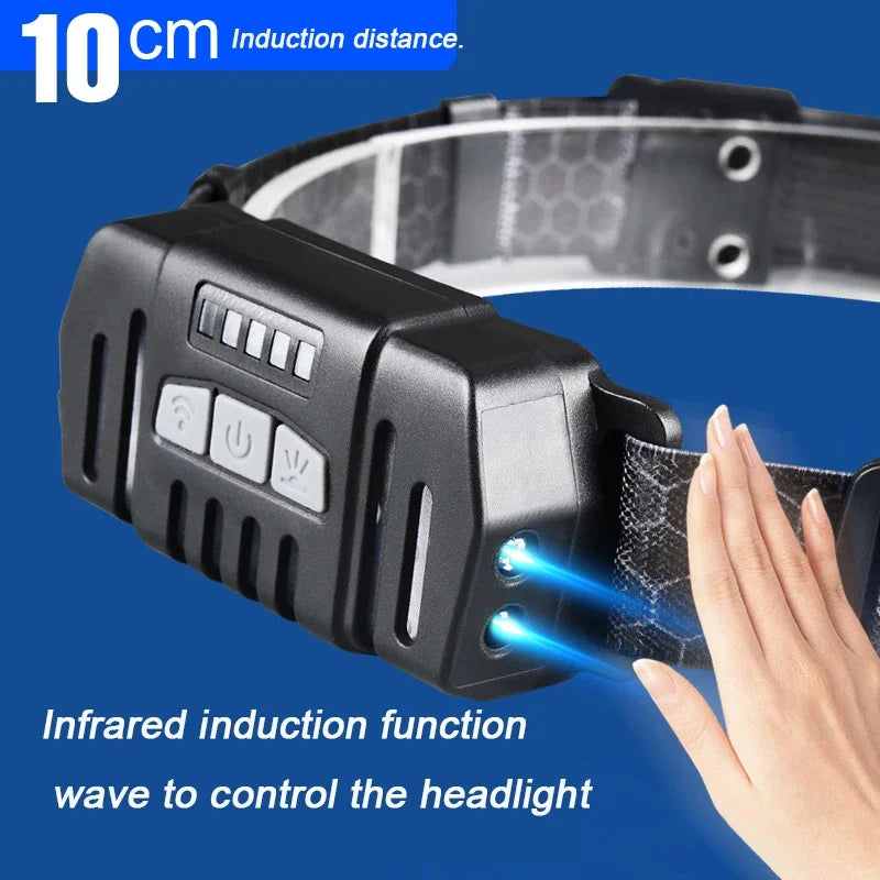 Induction LED Headlights Telescopic Zoomable Head Flashlight 10 Lighting Modes Outdoor Waterproof Camping Fishing Headlamp
