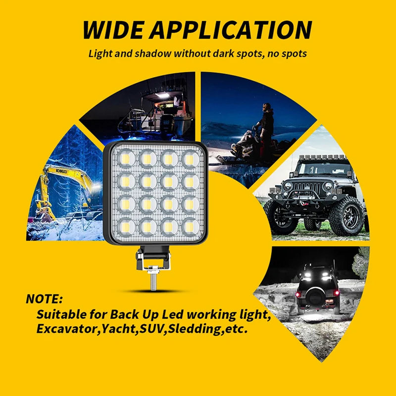 Car LED Work Light 48 W DC 12/ 24 Volts 6000K White Universal Truck Auto Bulbs