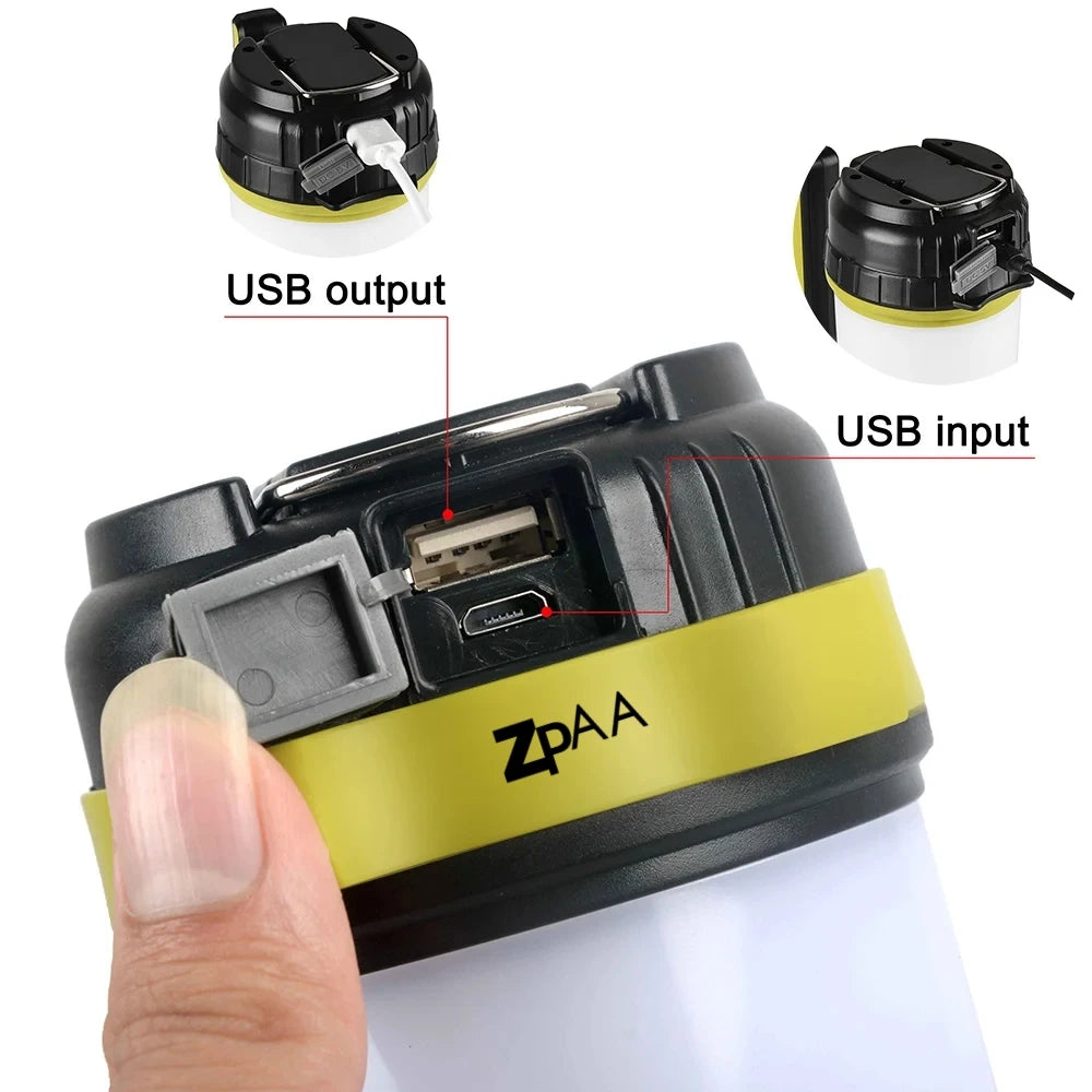 مصباح تخييم LED مصباح تخييم USB قابل لإعادة الشحن مصباح يدوي كشاف ضوء عمل مقاوم للماء كشاف طوارئ