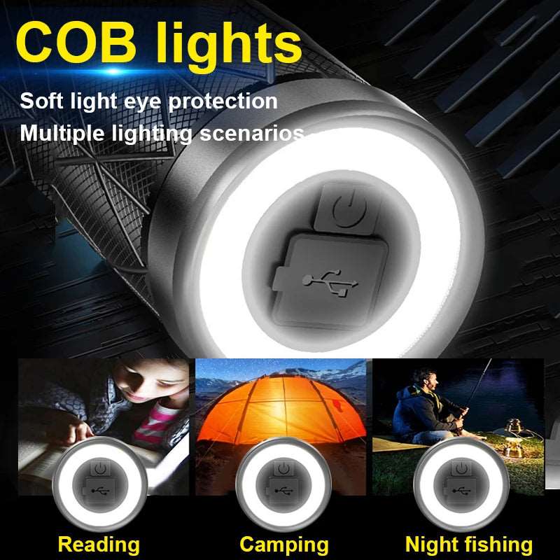 Super Bright Rechargeable Flashlight High Power LED Flashlight 18650 Waterproof Usb Most Powerful Torch Light with COB Lamp