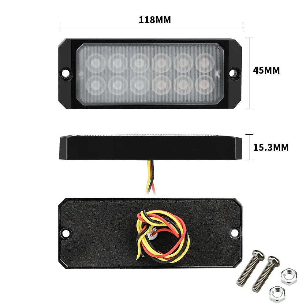 LED Beacon Warning Lamp Flashing Lightbar Emergency Strobe 12LED Yellow White Red Blue 12V 24V Warning Lamp For Truck