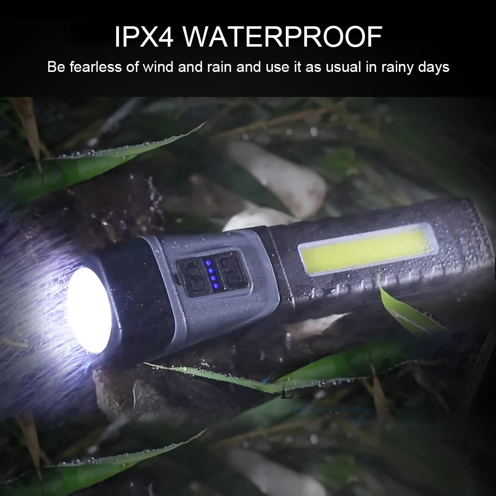 Dual Light Source LED COB Flashlight Super Bright Handfree 90 Degree Rotary Waterproof Magnet Lighting LED Torch For Camping