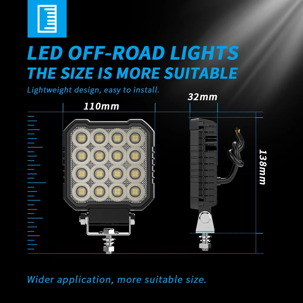 4 Inch 64 LED Square Floodlight 9-80V 24W Car Work Light For Jeep Truck Boat Tractor ATV Offroad 4X4 Barra LED Headlight
