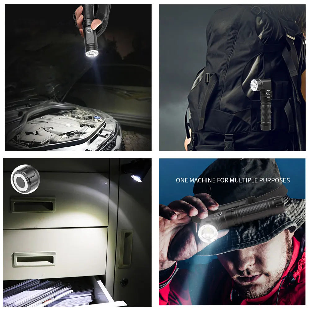 XPG LED Headlamp18650 Type C USB Rechargeable Headlight 90 degree corner Flashlight with Power Indicator Magnet Tail Flash Torch