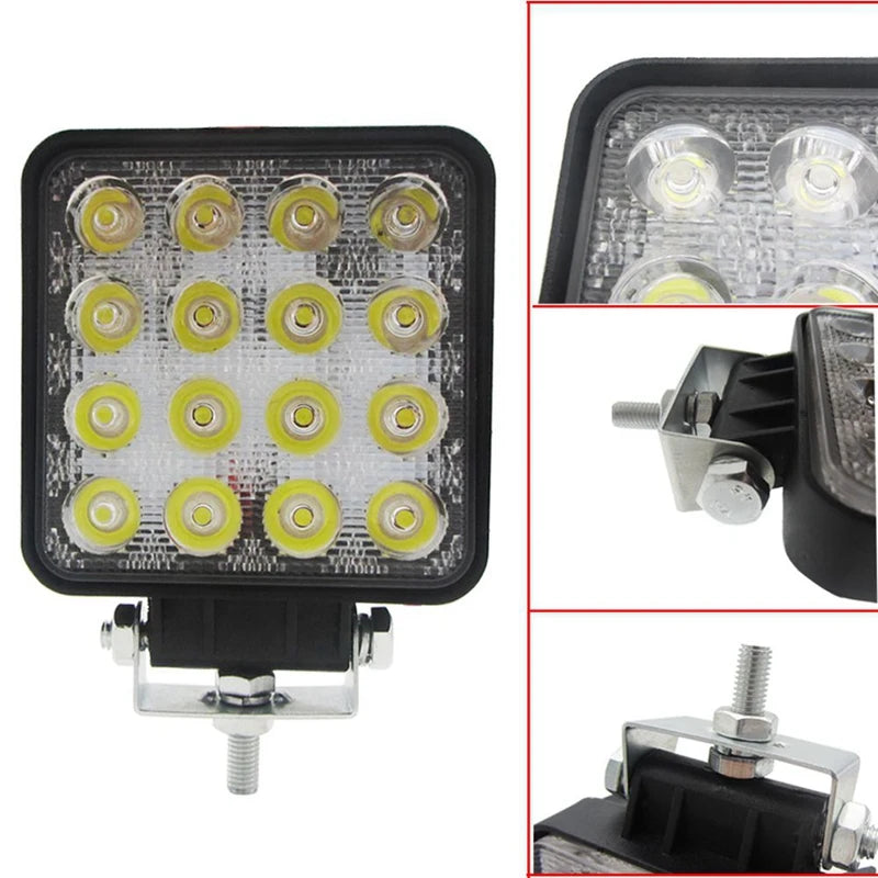 48W 6000K LED Spot Beam Square Work Lights Lamp Tractor SUV Truck 4WD 12V 24V