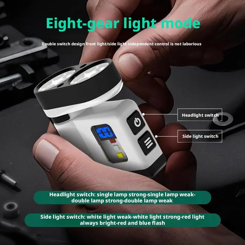 10LED Mini Flashlight with USB Charging Digital Display Red/Blue Warning Portable Magnetic Work Light for Outdoor Use