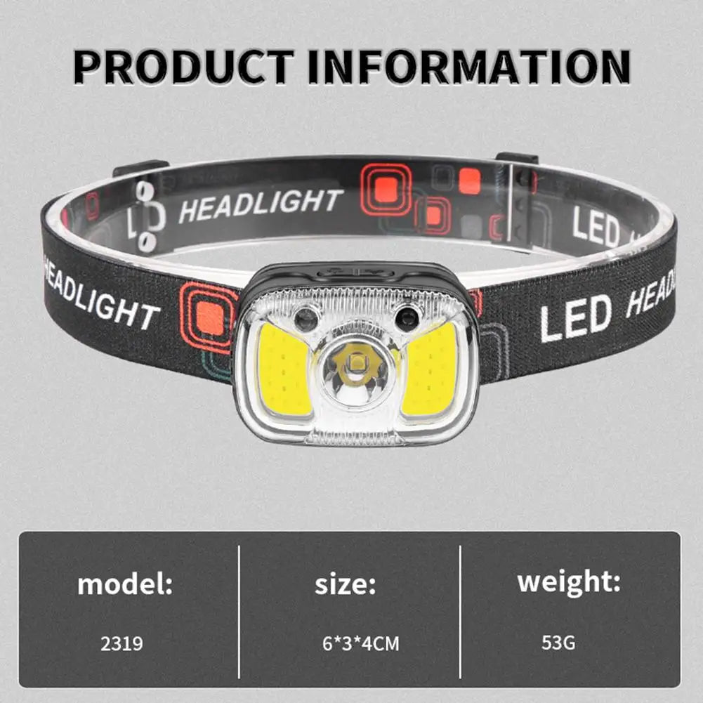 Headlamp Rechargeable With White Red Light Motion Sensor 7 Modes Head Lights For Camping Cycling Running Fishing