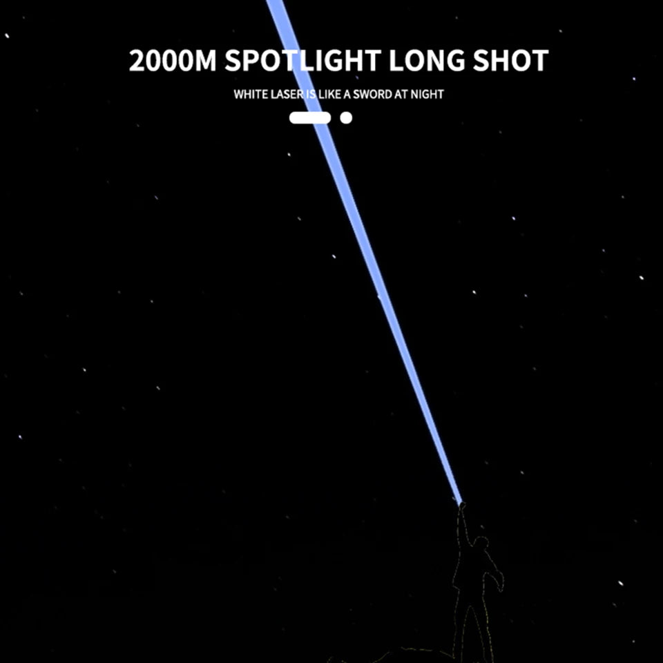 Led Flashlight Powerful White 2000 Meter Zoomable Torch Hard Light Self Defense 18650 26650 Battery Lantern