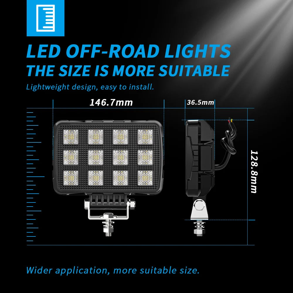 5.7 Inch Black Knight Rectangle Floodlight 9-32V Car Work Light For Jeep Truck Boat Tractor ATV Offroad 4X4 Barra LED Headlight