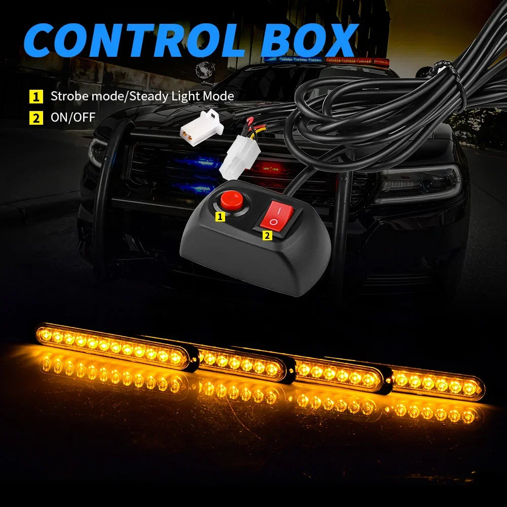 4pcs Led Kit 12SMD Strobe Warning Light Strobe Grille Flashing Lightbar Truck Car Beacon Lamp Amber Traffic Light 12V Car Light