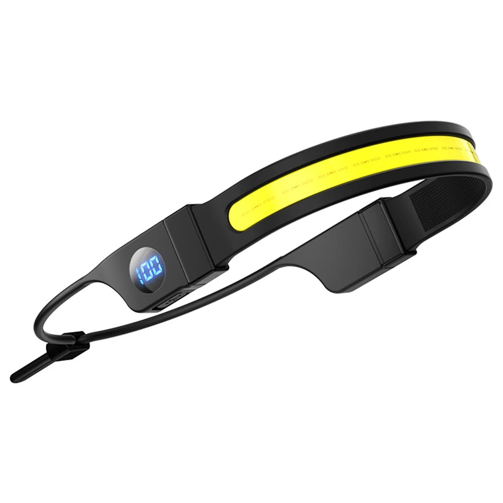 LED+COB Head Torch 3 Modes USB Rechargeable Head Flashlight Digital Power Dispaly for Camping Dog Walking Fishing Hiking